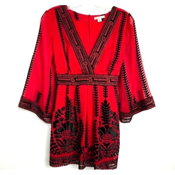 Boston Proper 3/4 Bell Sleeve Velvet Burnout Blouse Ties Back Small Whimsigoth - Picture 6 of 16